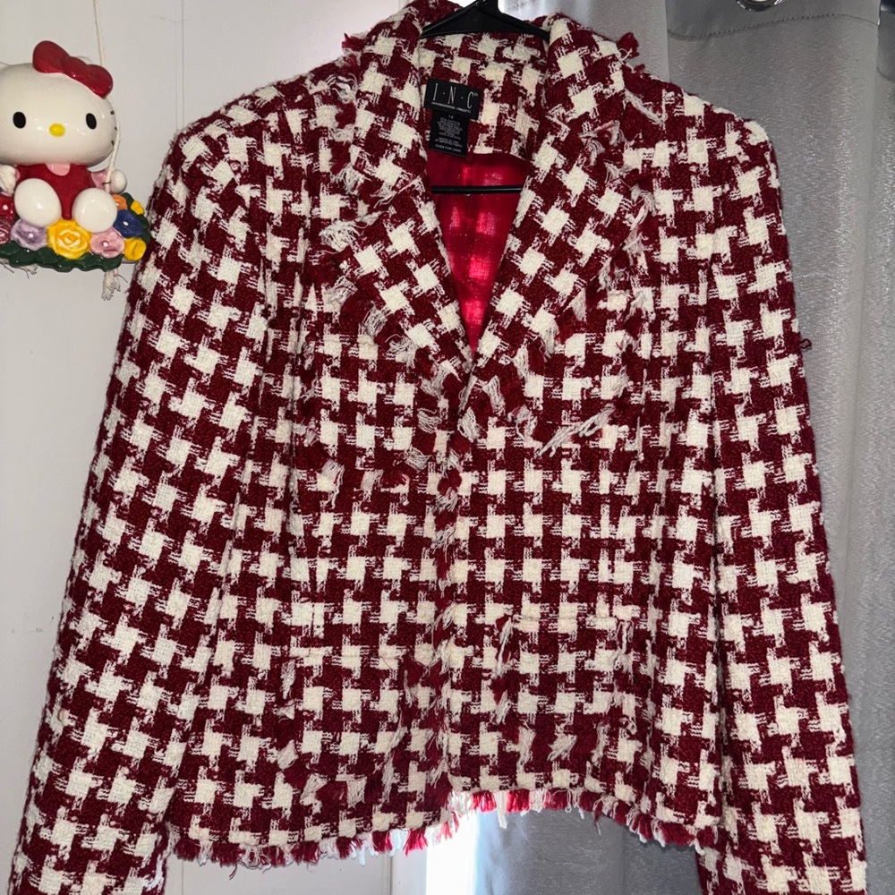 Chico's Red and White Tweed Blazer